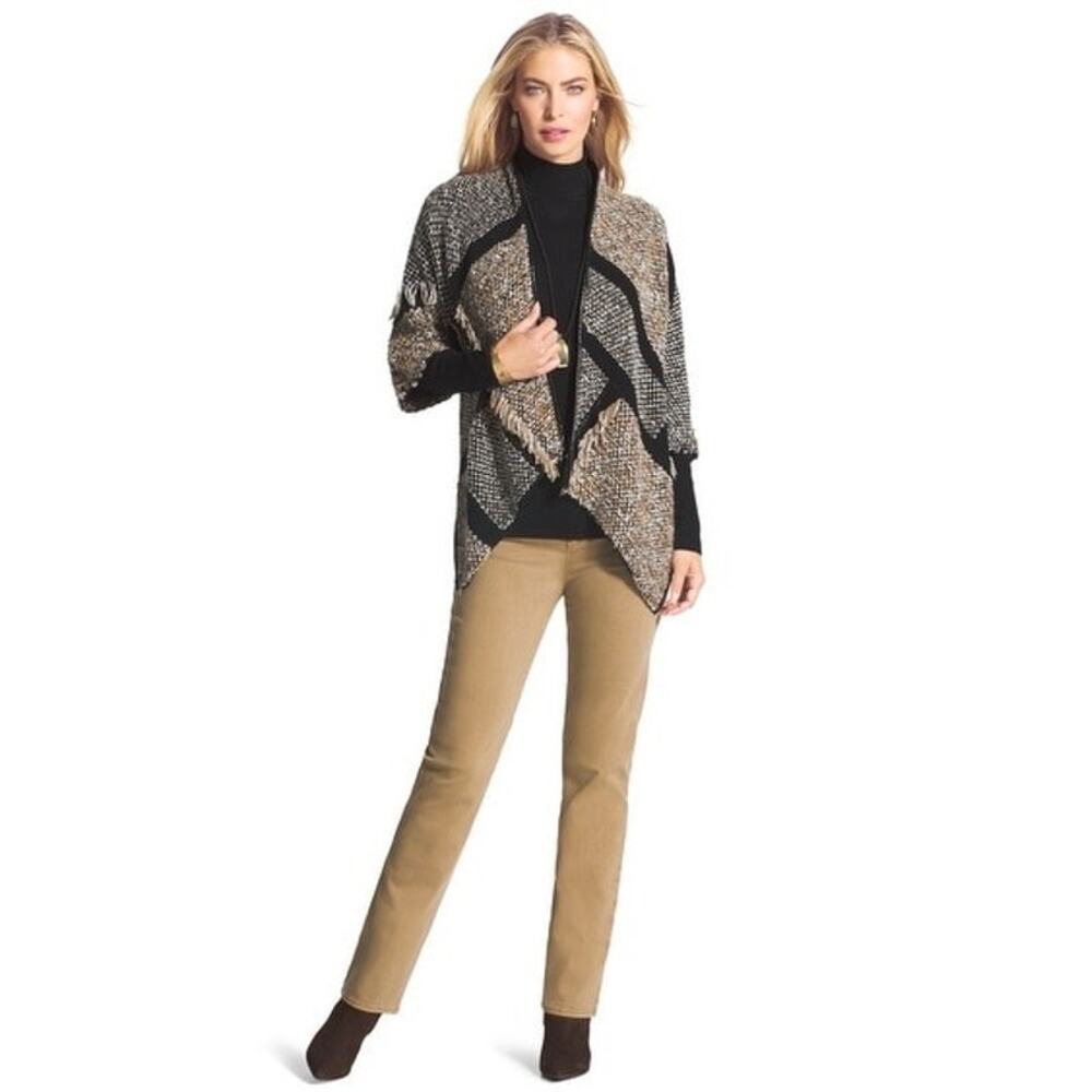 Chico's Women's Small (Vanity 0) Kinsley 3/4 Sleeve Open Cardigan Sweater READ